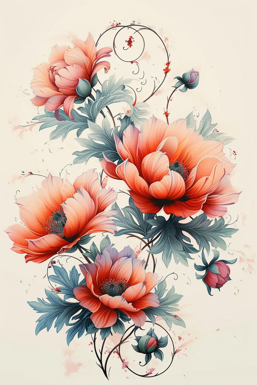 a painting of red flowers on a white background