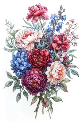 a bouquet of flowers painted in watercolor on a white background