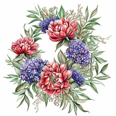 a watercolor painting of a wreath of flowers