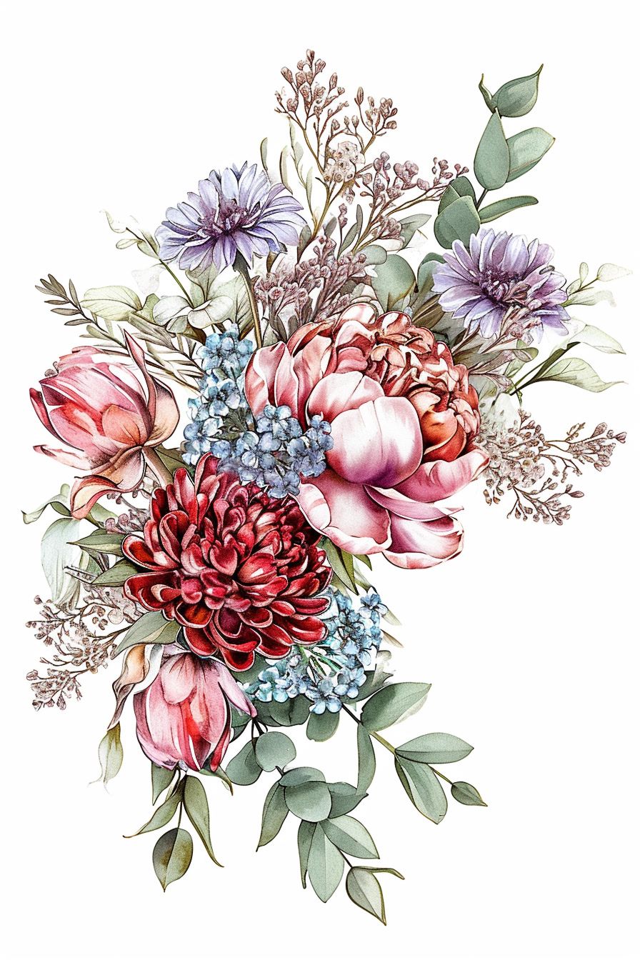 a watercolor painting of a bouquet of flowers