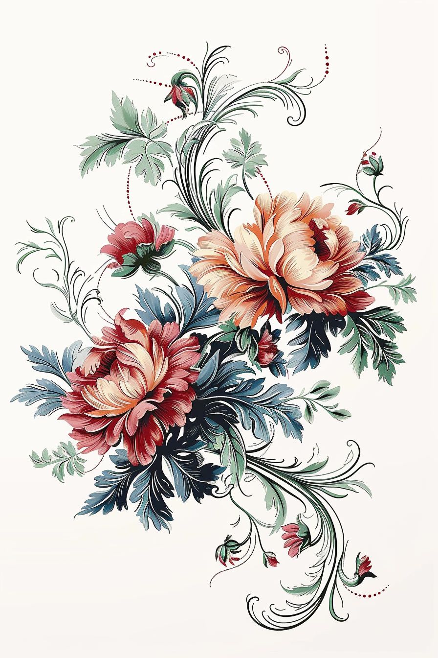 a drawing of a bunch of flowers on a white background