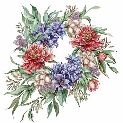 a watercolor painting of a wreath of flowers