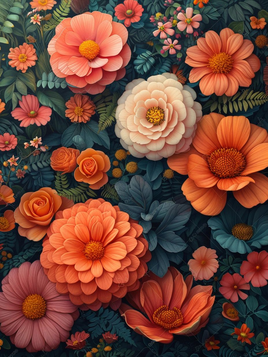 a painting of many different colored flowers