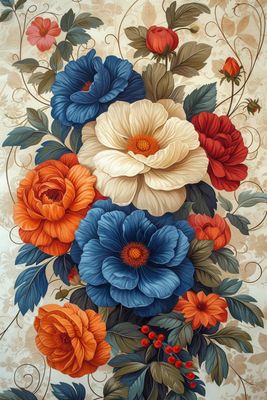 a painting of a bouquet of flowers on a wall