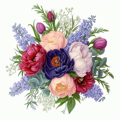 a bouquet of colorful flowers on a white background