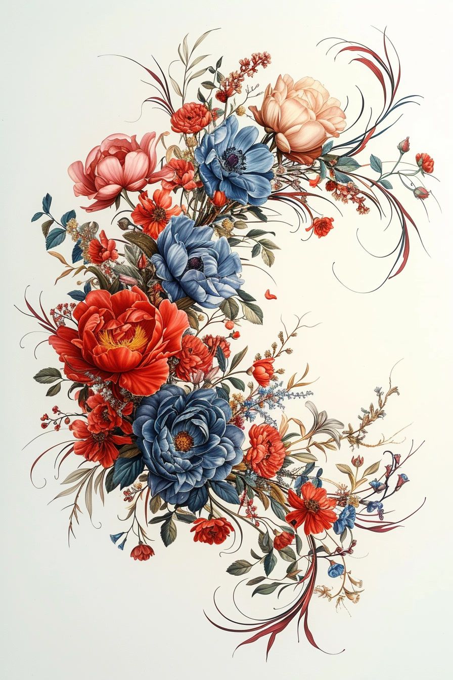 a painting of flowers on a white background