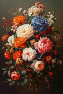 a painting of a bouquet of flowers on a table