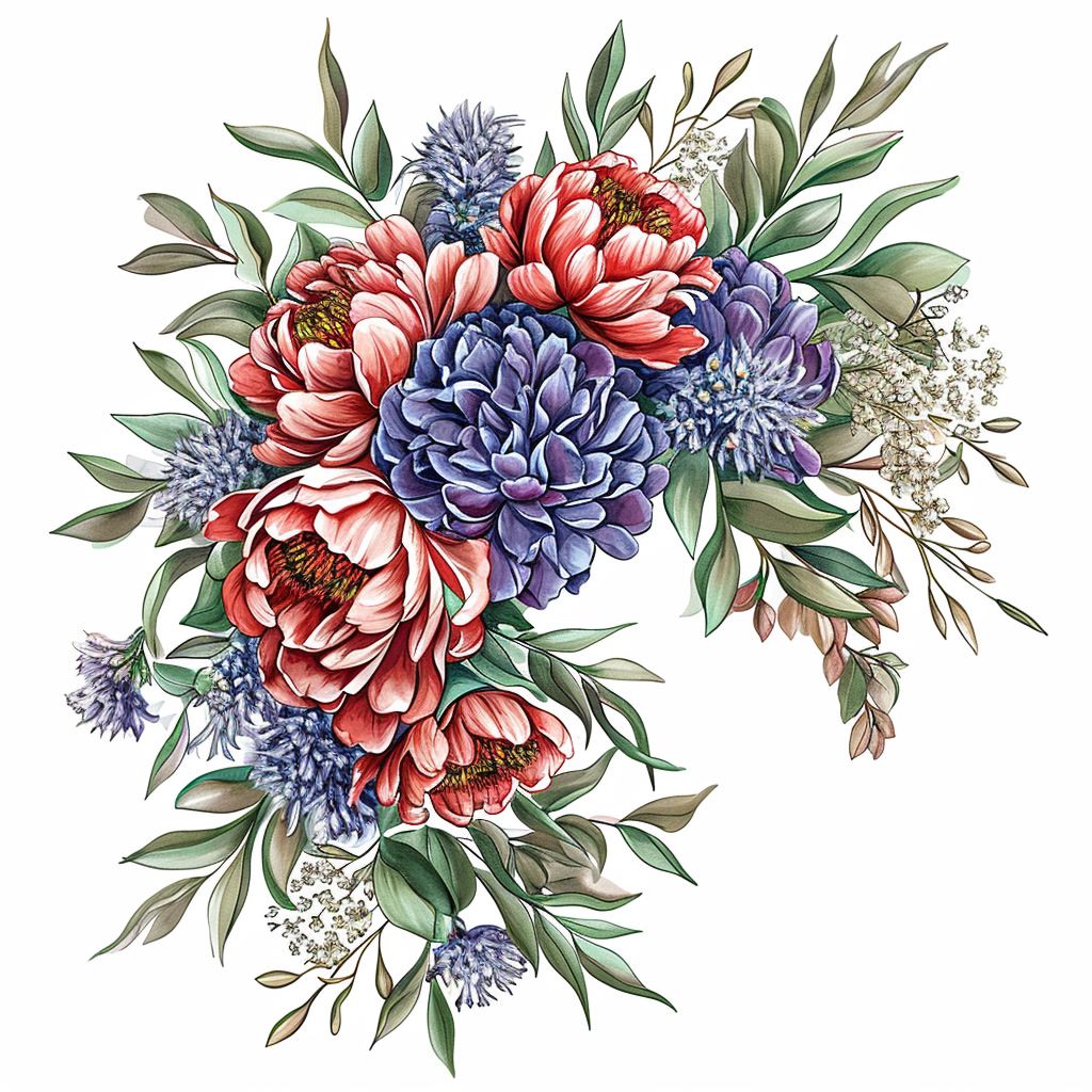 a drawing of a bouquet of flowers