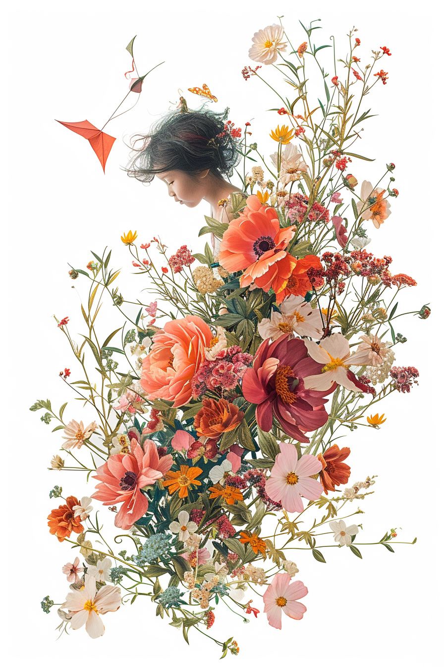 a woman with a bouquet of flowers in her hands