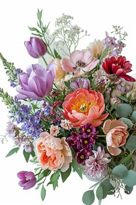 a vase filled with lots of different colored flowers