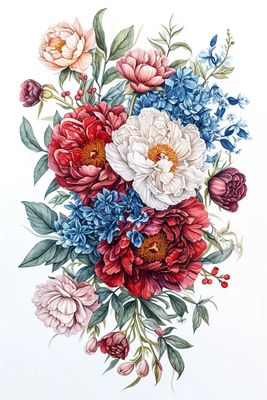 a painting of a bouquet of flowers on a white background