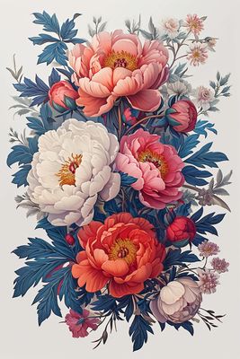 a painting of a bouquet of flowers on a white background