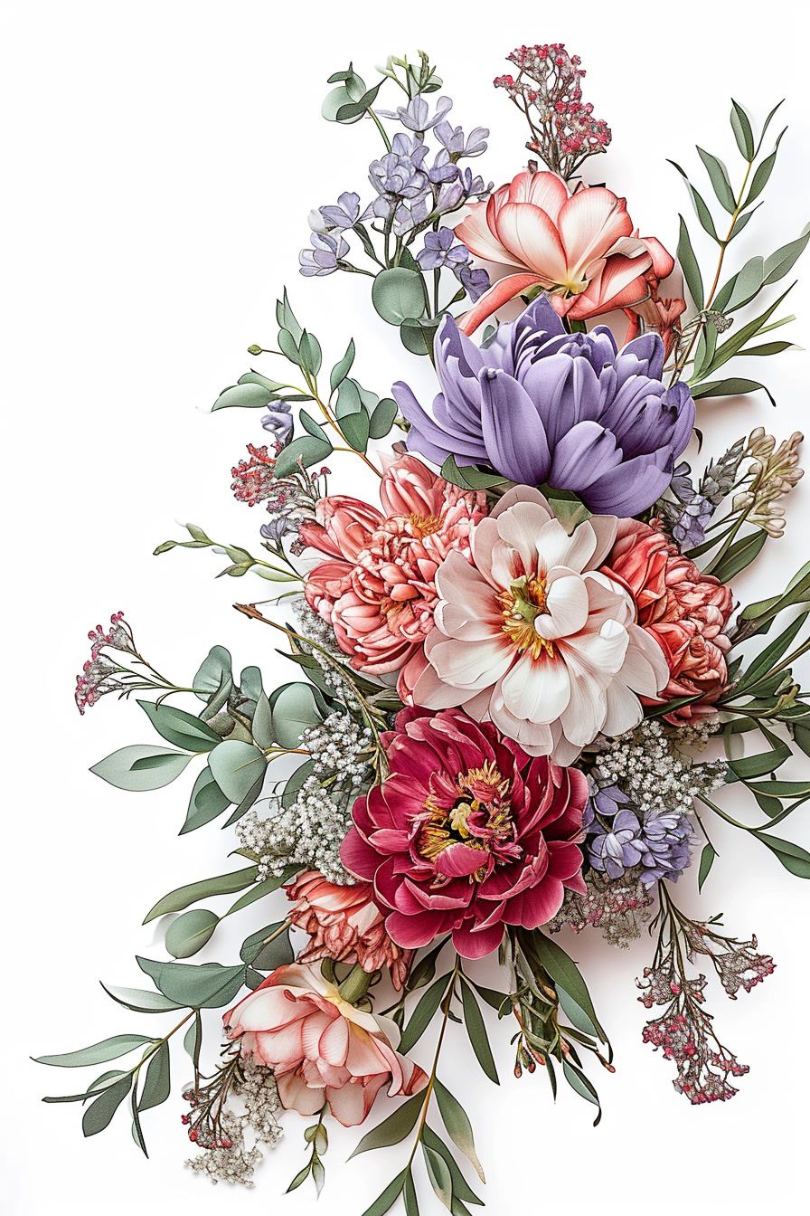 a bouquet of flowers on a white background