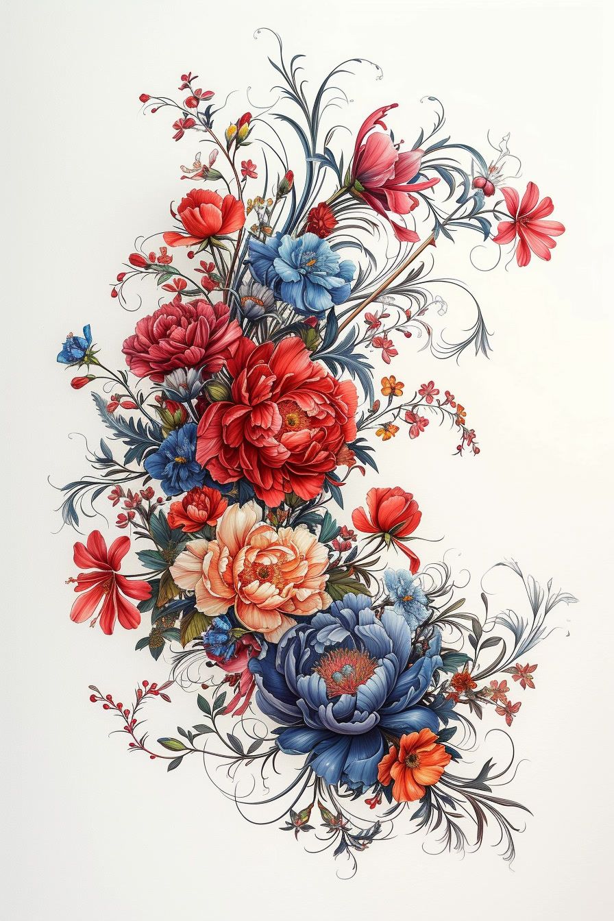 a drawing of a bouquet of flowers on a white background