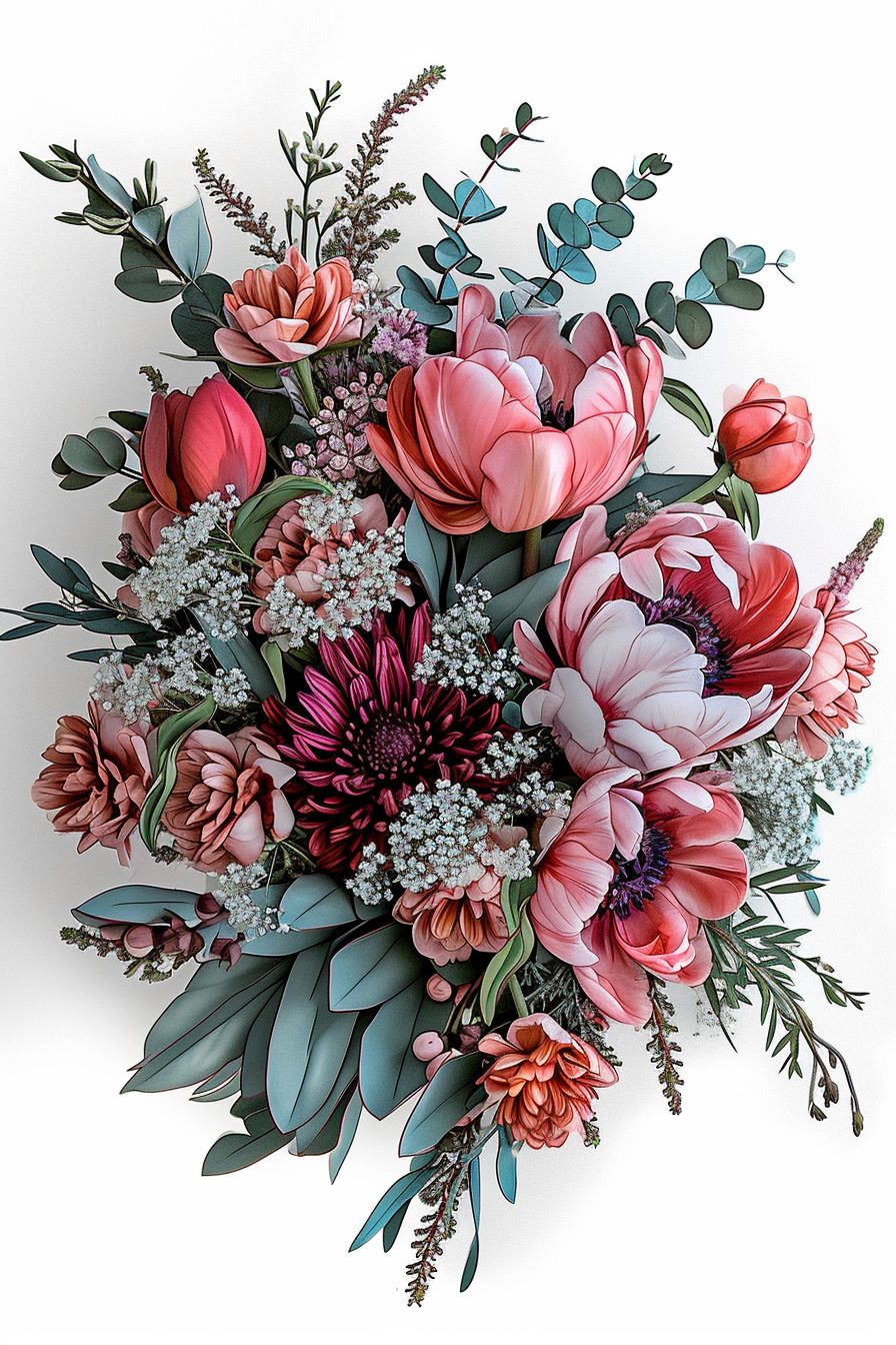 a bouquet of flowers on a white background