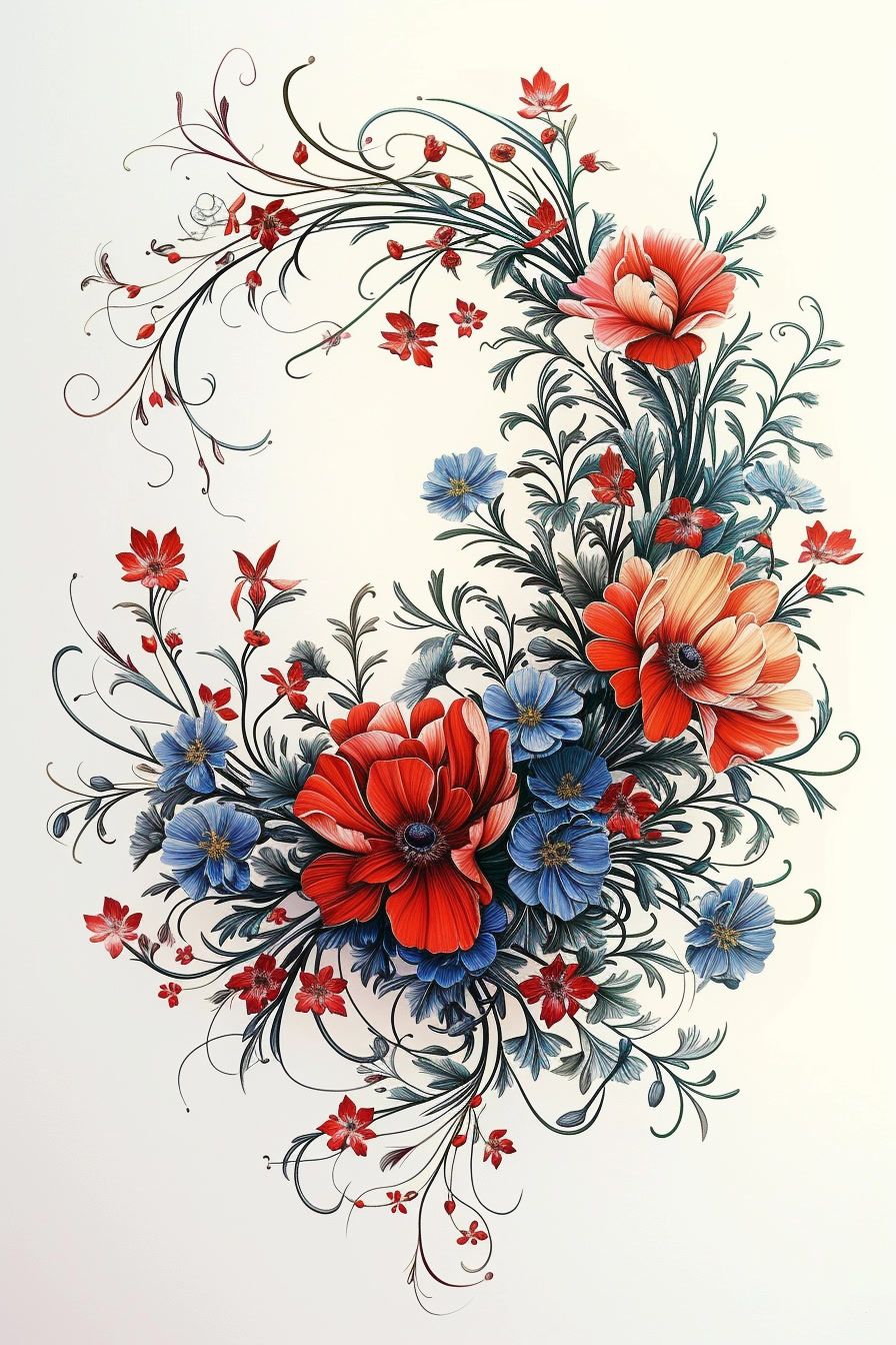 a painting of a wreath of flowers on a white background