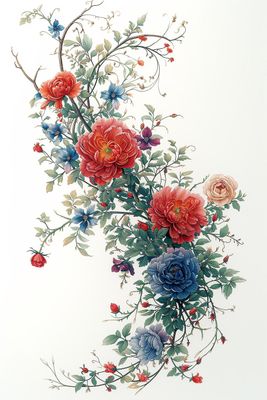 a painting of a bunch of flowers on a white background