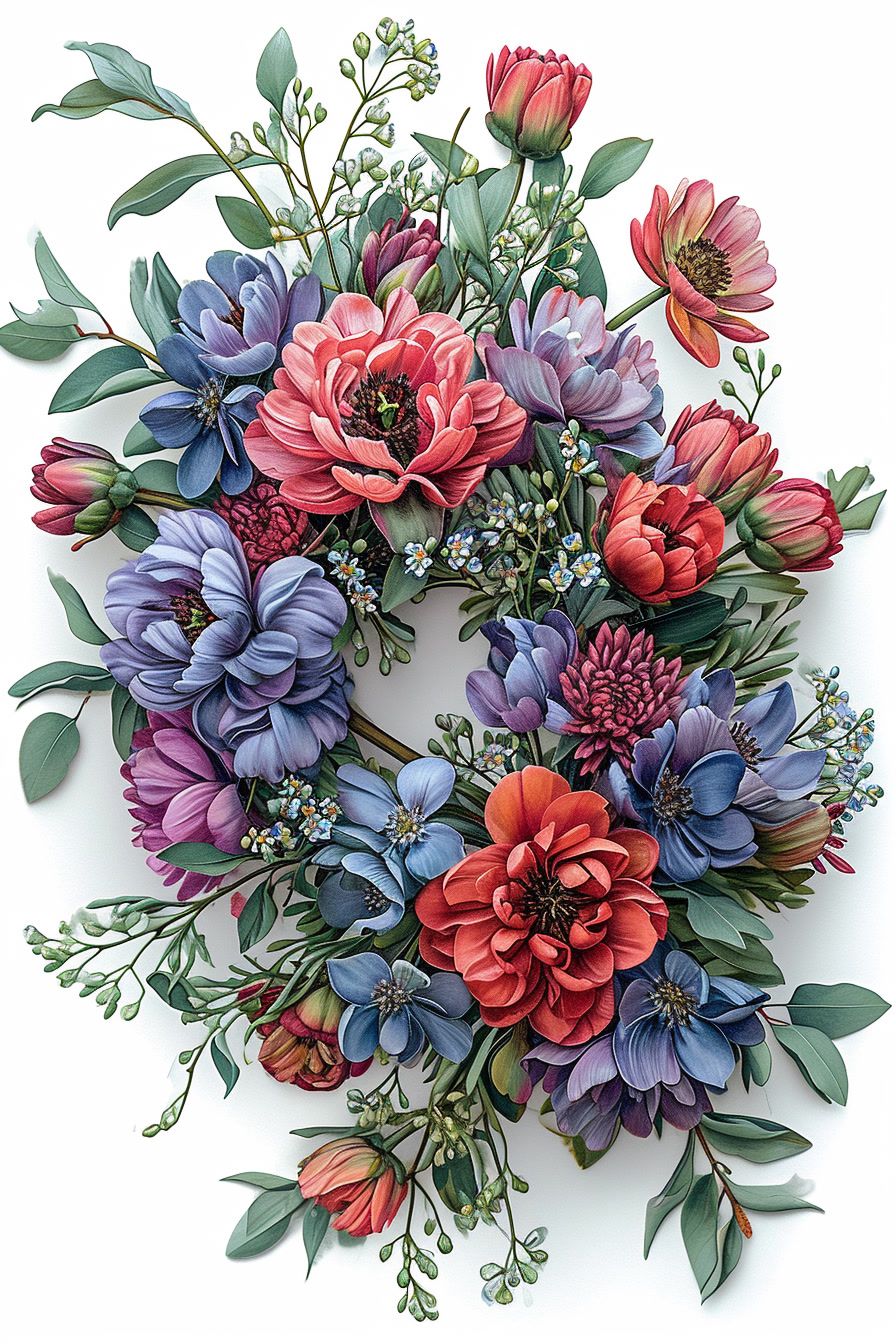 a wreath made of flowers on a white background