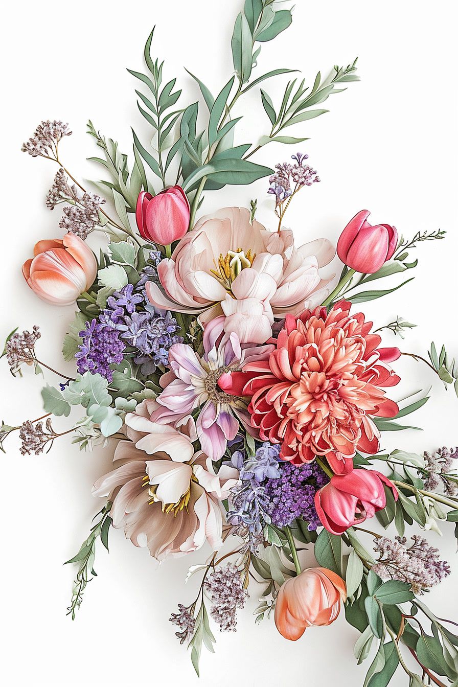 a bouquet of flowers on a white background