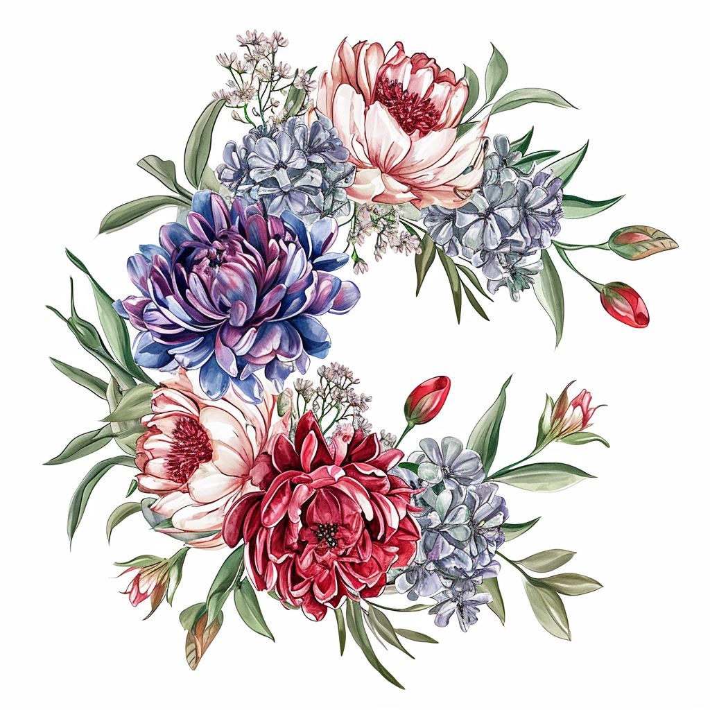 a drawing of a wreath made of flowers