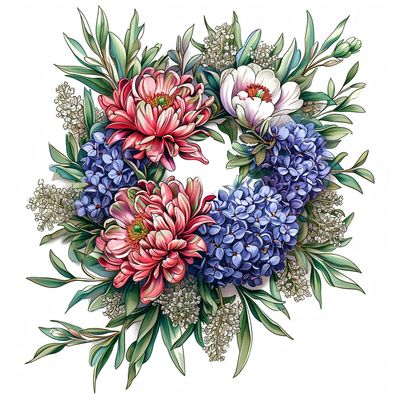 a watercolor painting of a wreath of flowers