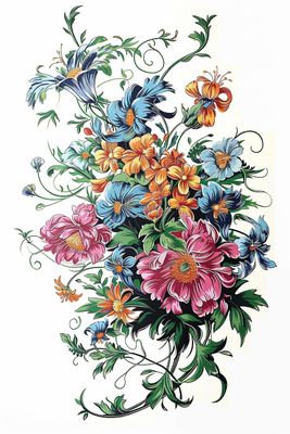 a drawing of a bouquet of flowers with butterflies