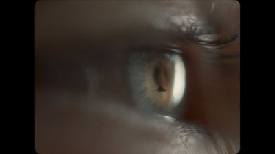 a close up of a person's eye with the reflection of a bird in