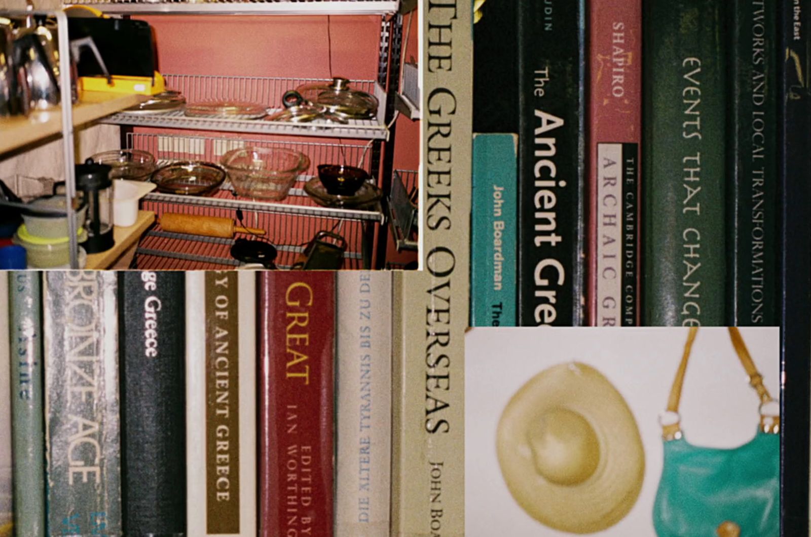 a collection of books and other items on a shelf