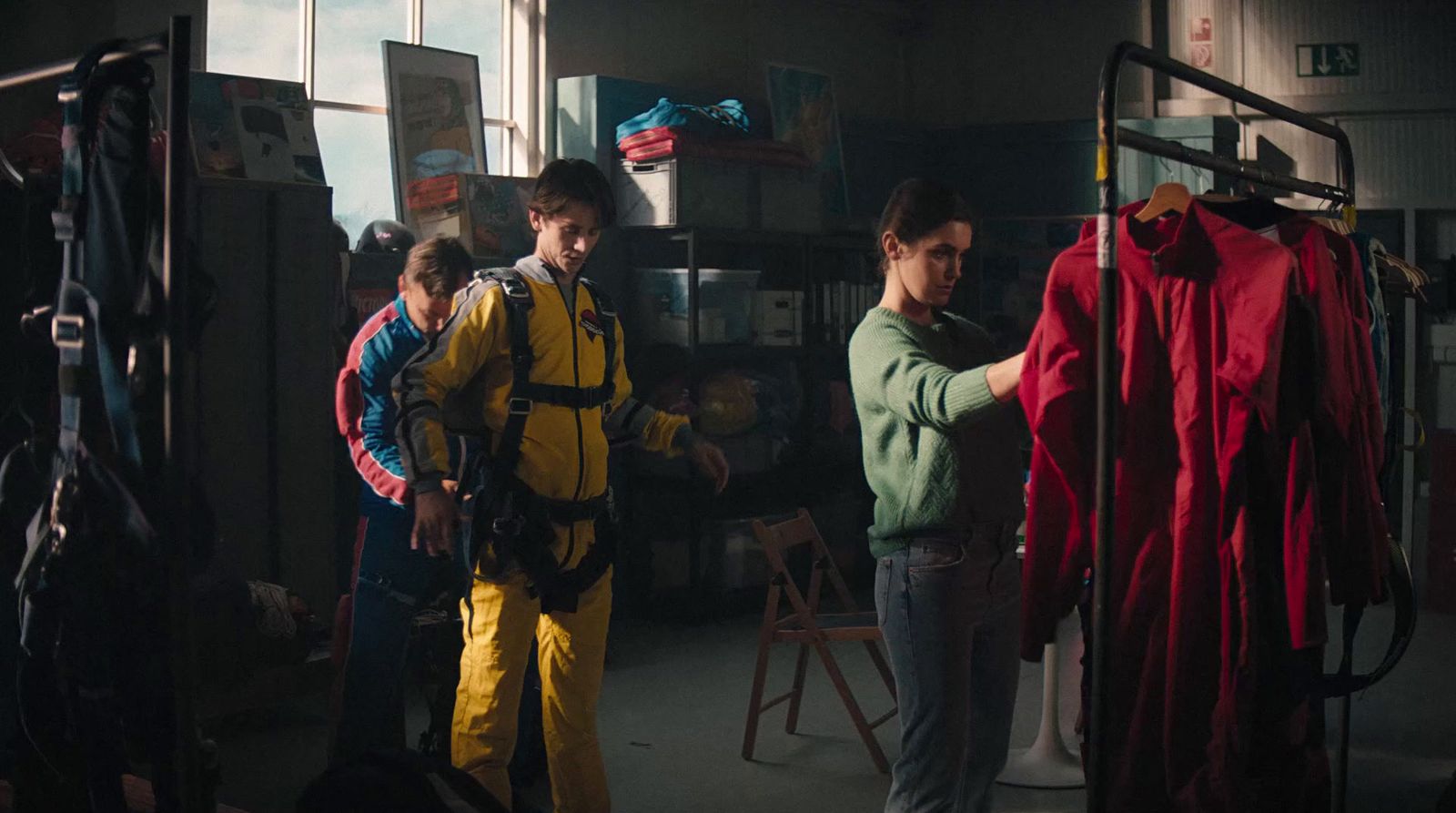 a group of people standing in a room