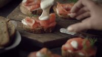 a close up of food on a cutting board