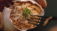 a person holding a fork and a bowl of food