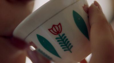 a close up of a person holding a coffee cup