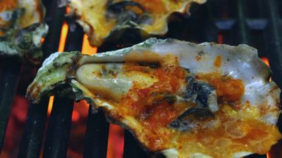 a close up of some food on a grill