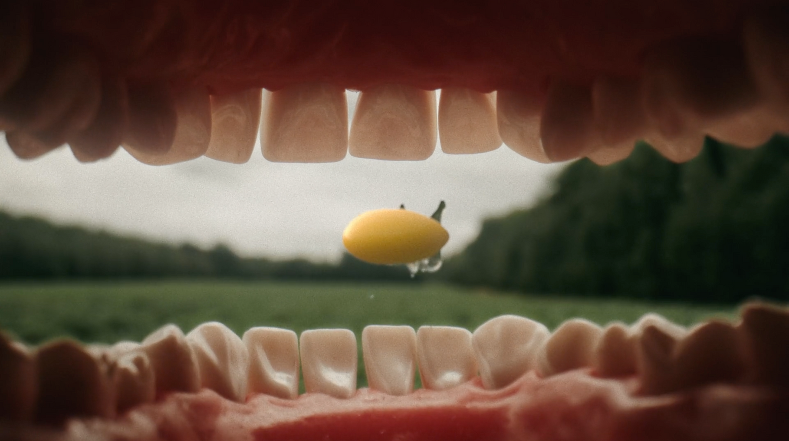 a close up of a tooth with a lemon on it