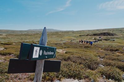 a group of people hiking through a field