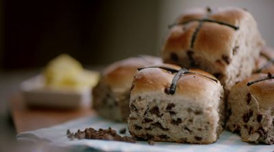 a close up of a bunch of rolls on a table