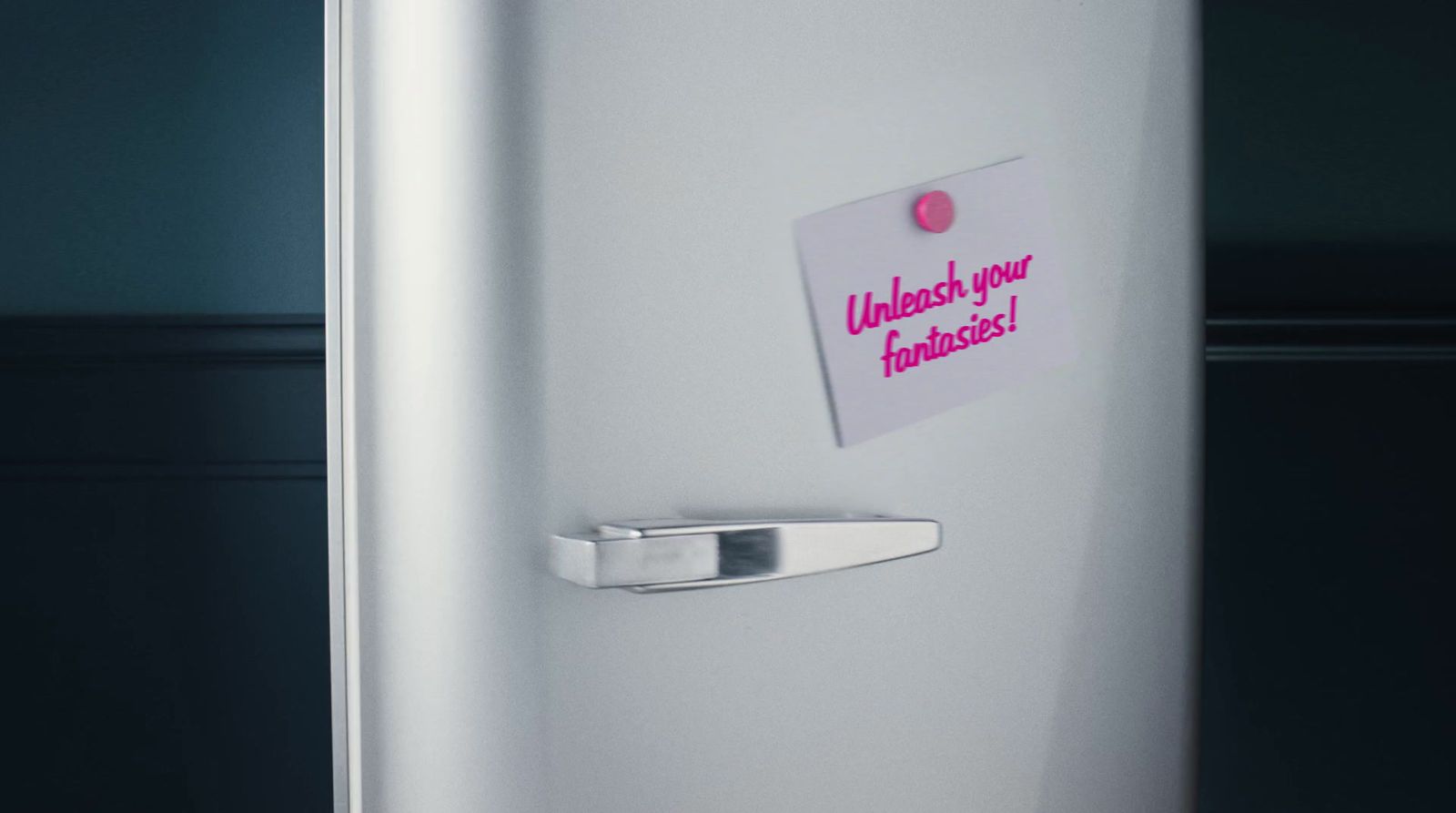 a refrigerator with a sticker on the door