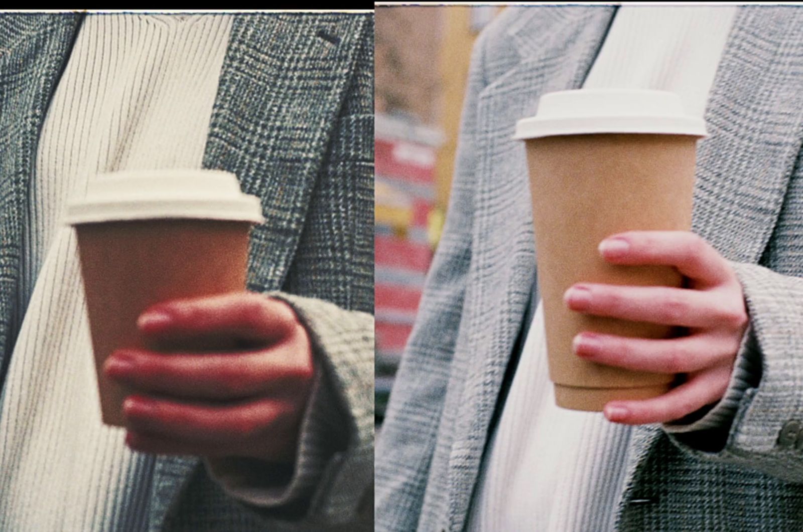 a woman holding a cup of coffee in her left hand