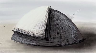 a black and white drawing of a stack of papers