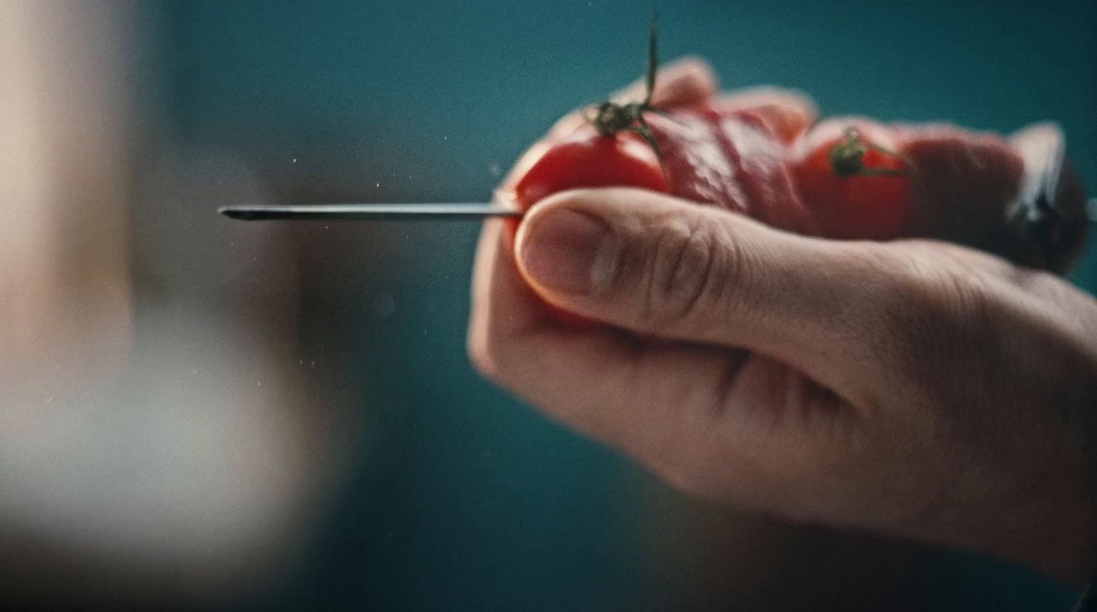 a person holding a tiny piece of food in their hand