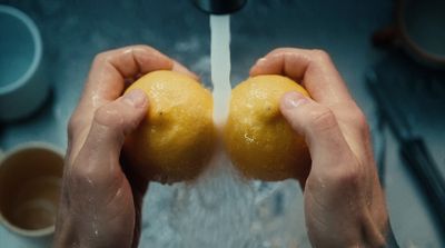 a person holding two oranges in their hands