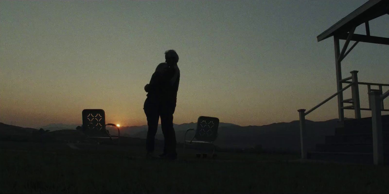 a person standing in a field at sunset