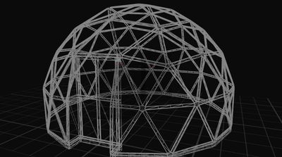 a 3d model of a structure with a red dot in the center