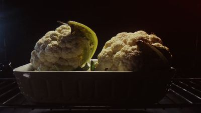 two scoops of ice cream in a bowl on an oven rack