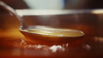 a spoon that is sitting on a table