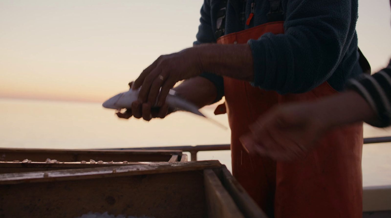 a man standing on top of a boat next to the ocean