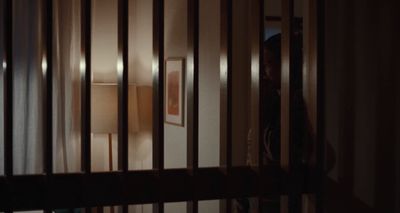a person standing in front of a lamp in a room