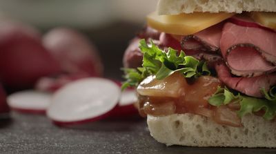 a close up of a sandwich on a table