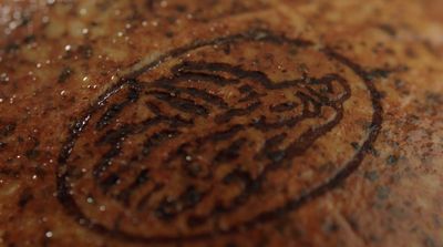 a close up of a piece of food on a table