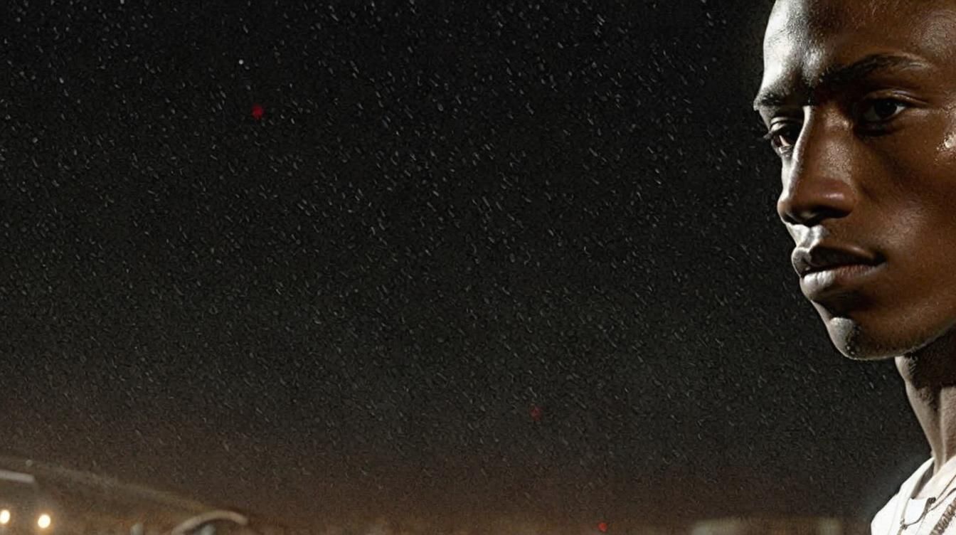 a man standing in the rain at night